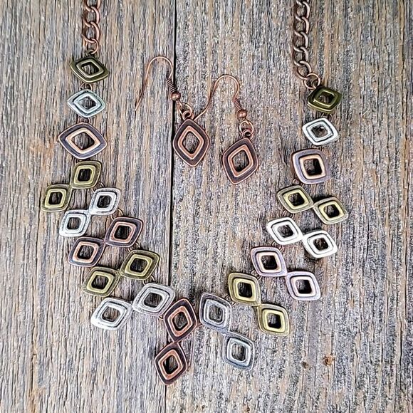 Geometric choker necklace with earrings - Picture 1 of 6